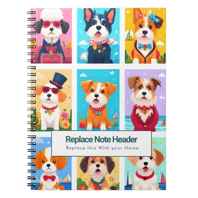 Personalized Colorful Cute Dogs Notebook Notizblock (Vorderseite)