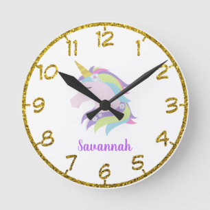 Personalized Colorful Floral Unicorn Round Clock Runde Wanduhr