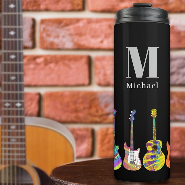 Personalized Colorful Guitar Pop Art Thermosbecher (Personalized music lovers psychedelic guitar pop art monogram travel tumbler for guitarists musician)
