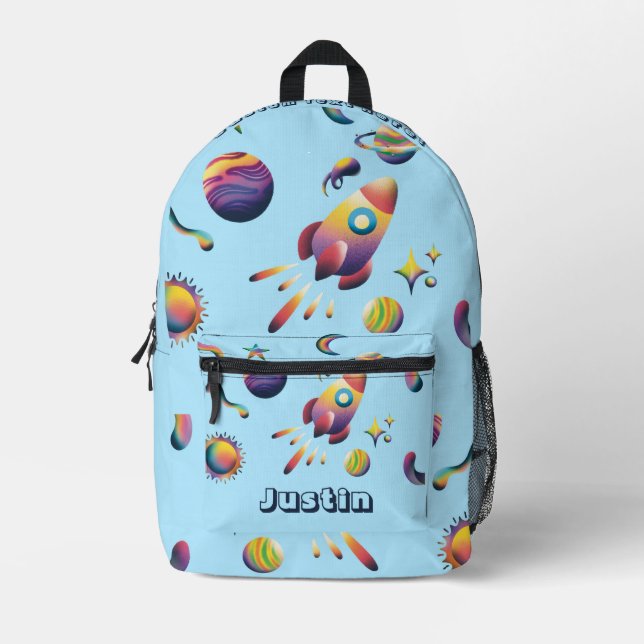 Personalized Colorful Space Planets Back to School Bedruckter Rucksack (Vorderseite)