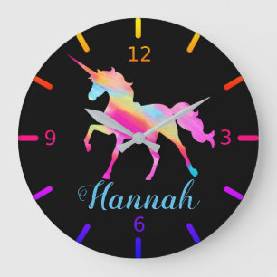 Personalized Colorful Unicorn Große Wanduhr