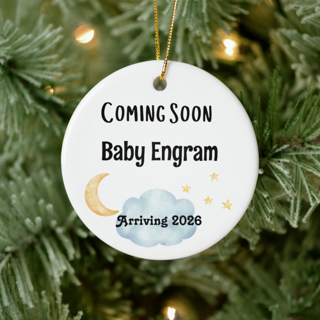 Personalized Coming Soon Baby Arrival Keramik Ornament (Baum)