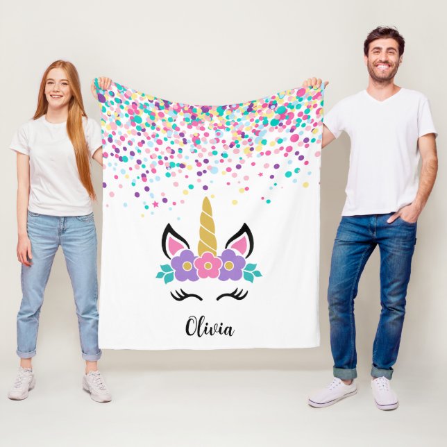 Personalized Confetti Unicorn Blanket – Polka Dot  Fleecedecke (Beispiel)