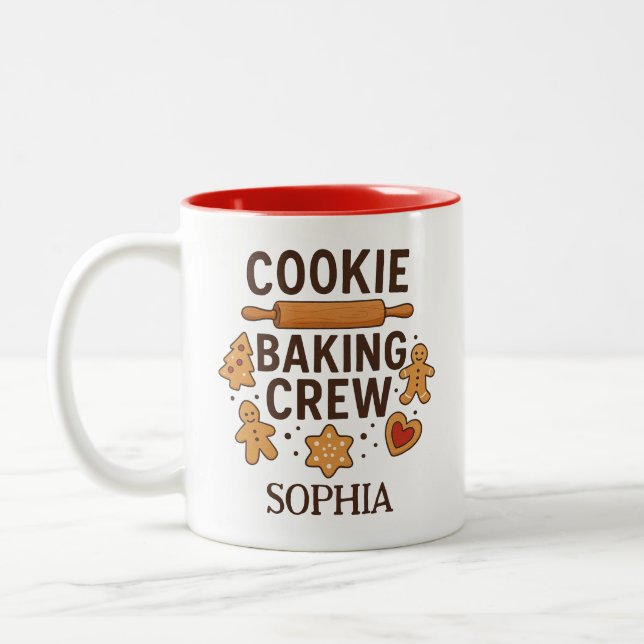 Personalized Cookie Baking Crew – Custom Name Zweifarbige Tasse (Links)