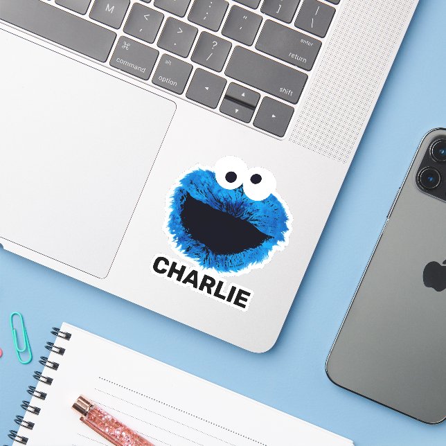 Personalized Cookie Monster | Watercolor Aufkleber (Laptop mit iPhone)