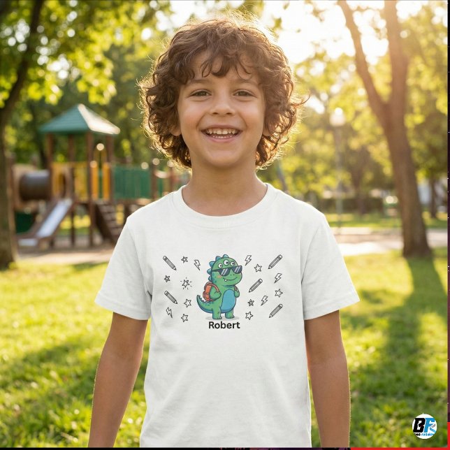 Personalized Cool Dinosaur Monster Back to School T-Shirt (Von Creator hochgeladen)