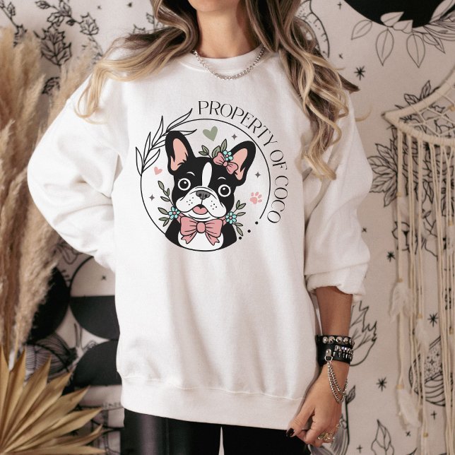 Personalized Coquette Hand Drawn French Bulldog Sweatshirt (Personalized Coquette Hand Drawn French Bulldog sweatshirt)