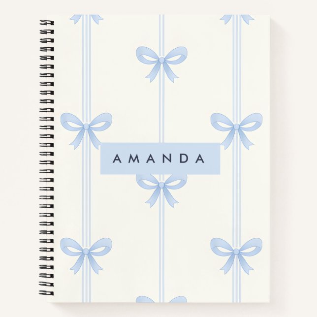 Personalized Coquette Pastel Soft Blue Ribbon Bow  Notizbuch (Vorderseite)