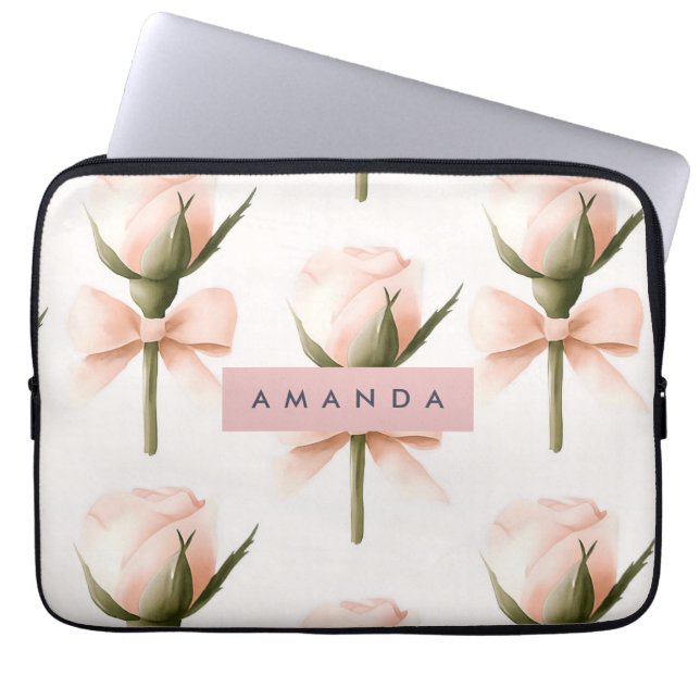 Personalized Coquette Pattern Blush Rose & Bow  Laptopschutzhülle (Vorderseite)