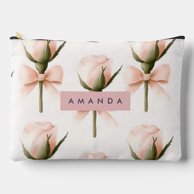 Personalized Coquette Pattern Blush Rose & Bow  Zubehörtasche (Vorderseite)