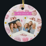 Personalized Coquette Teddy Bear Pink Aesthetic Keramik Ornament<br><div class="desc">Some designs just instantly make people grin when they see them. This collection of personalized coquette teddy bears was designed to evoke that precise emotion. A design that is both lovely, nostalgic, and joyous is produced by the combination of fun elements, delightful tiny accents, and soft pink tones. Adorable teddy...</div>