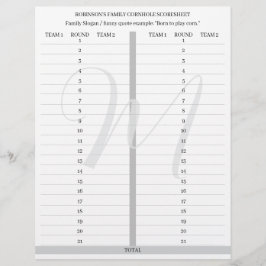 Personalized Cornhole Game Score Sheets Briefbogen
