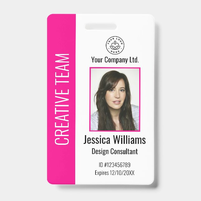 Personalized Corporate Employee ID Badge Hot Pink Ausweis (Vorderseite)