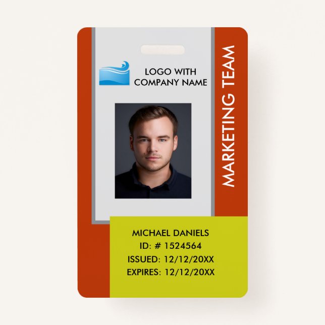 Personalized Corporate Employee ID Badge Orange Ausweis (Vorderseite)