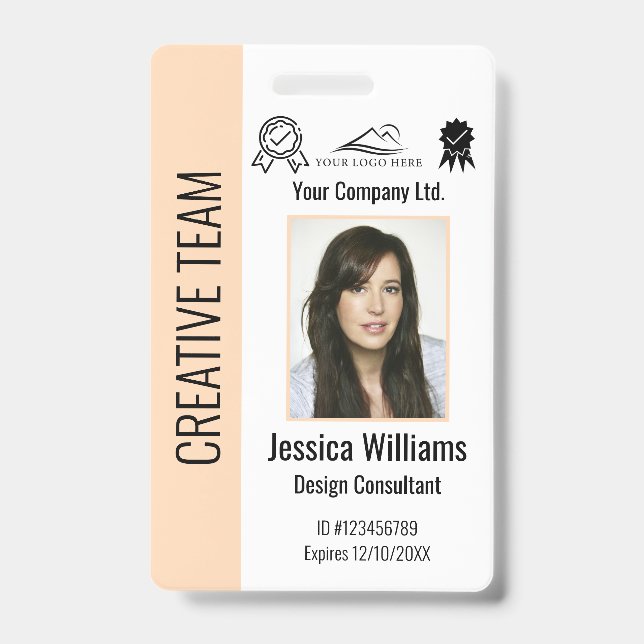 Personalized Corporate Employee ID Badge Peach Ausweis (Vorderseite)