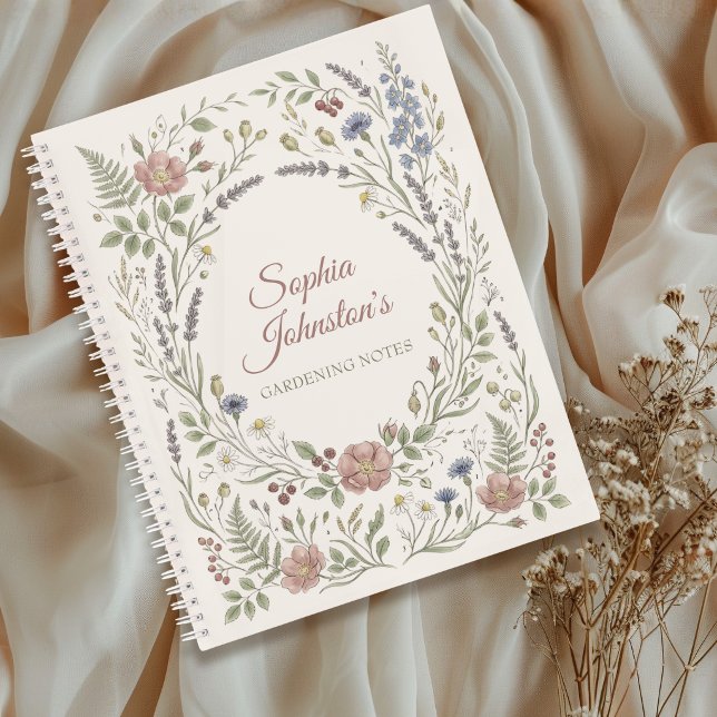 Personalized Cottage Garden Notebook Notizbuch (Elegant vintage wildflower journal for gardening notes, personalized with name)