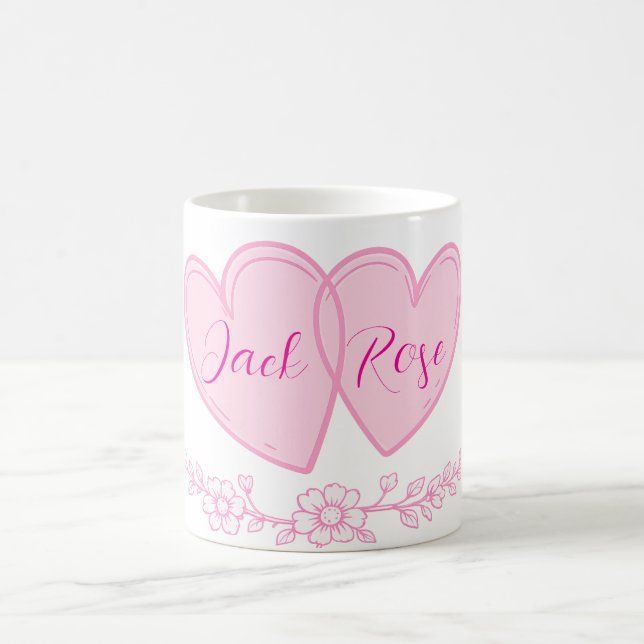 Personalized Couple Hearts Romantic Floral Name  Kaffeetasse (Mittel)