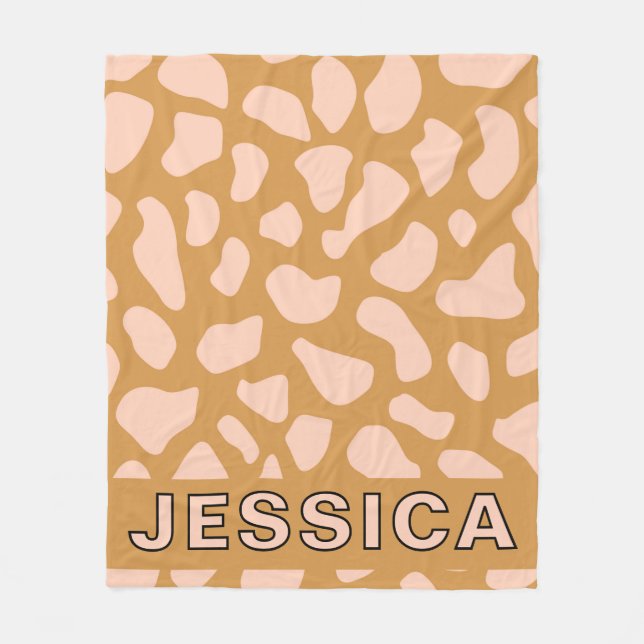 Personalized Cow Print Blush Pink Tan Fleecedecke (Vorderseite)