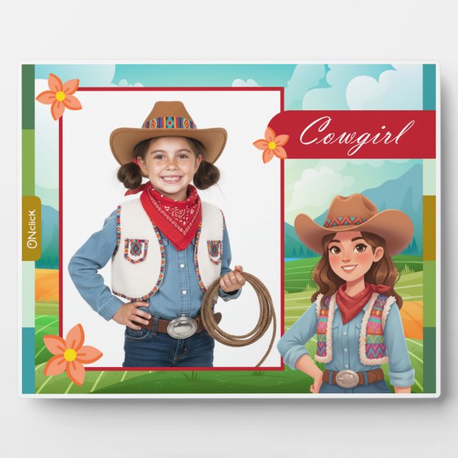 Personalized Cowgirl Tabletop Photo Fotoplatte (Vorderseite)