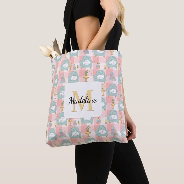 Personalized Cozy Cat & Book Tote Bag Girly Pink (Von Nahem)