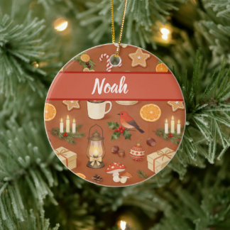 Personalized Cozy Christmas Name Ornament, Rustic  Keramik Ornament