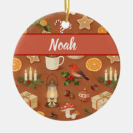 Personalized Cozy Christmas Name Ornament, Rustic  Keramik Ornament