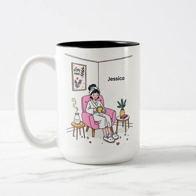 Personalized Cozy Daughter Coffee Gift Cute Relax Zweifarbige Tasse (Links)