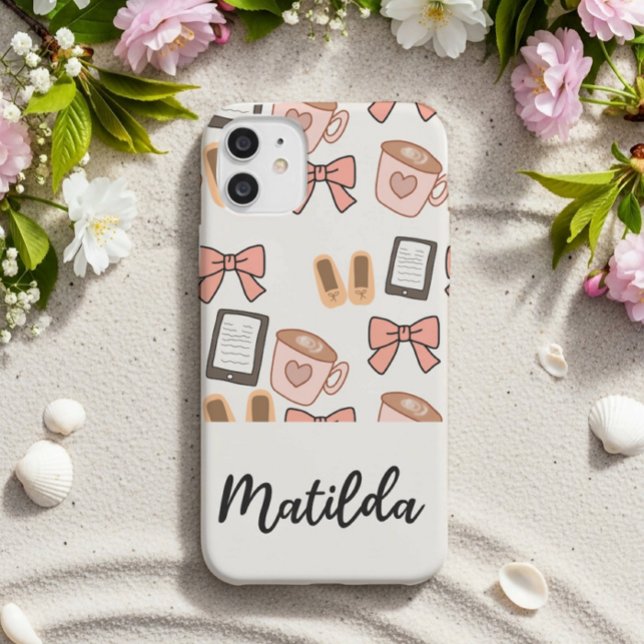 Personalized cozy Girly Bows & Coffee Pattern Case-Mate iPhone Hülle (Von Creator hochgeladen)