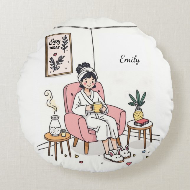Personalized Cozy Granddaughter Gift Cute Relaxing Rundes Kissen (Vorderseite)