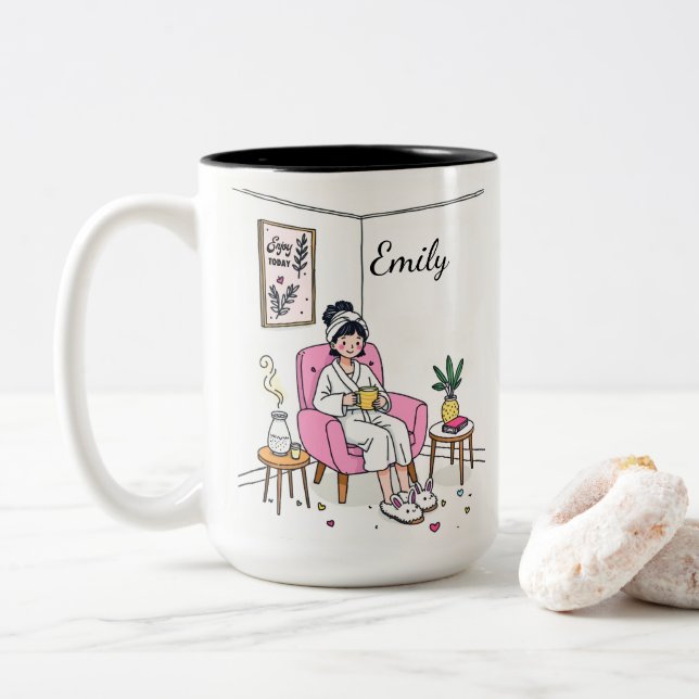 Personalized Cozy Granddaughter Gift Cute Vanity Zweifarbige Tasse (Mit Donut)