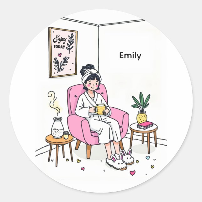 Personalized Cozy Mom Gift Soft Relaxing Self Care Runder Aufkleber (Vorderseite)