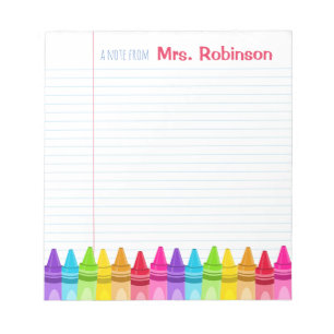 Personalized Crayon Colorful Teacher's Notepad Notizblock