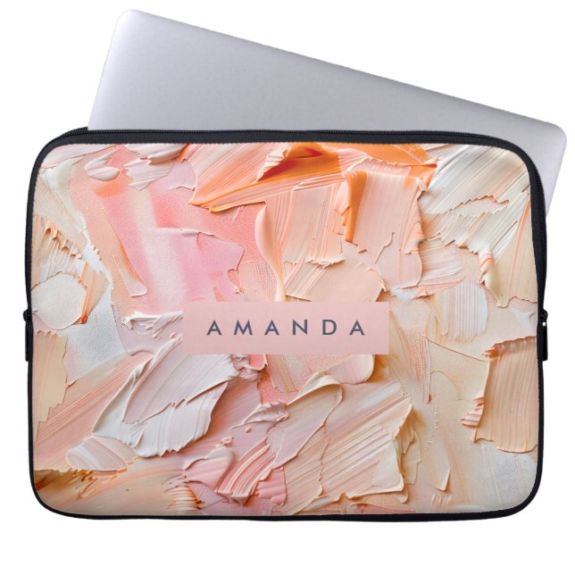 Personalized Creamy Brushstroke Peach and Blush Laptopschutzhülle (Vorderseite)