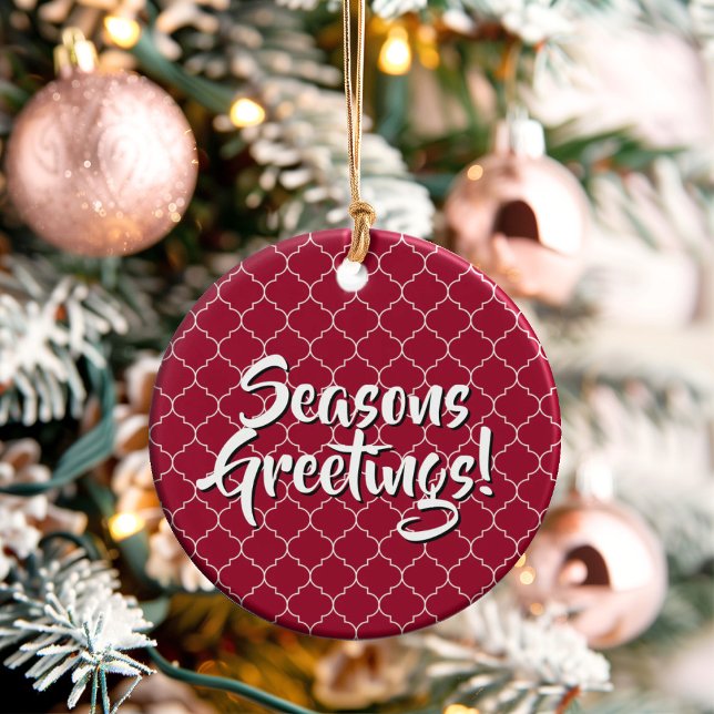 Personalized Crimson Quatrefoil Keramik Ornament (Thoughtful Custom Gift Idea for Milestones, doubles as an ornament or a collectible gift tag.)