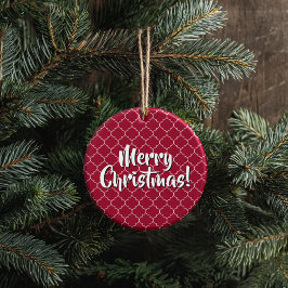 Personalized Crimson Quatrefoil Keramik Ornament