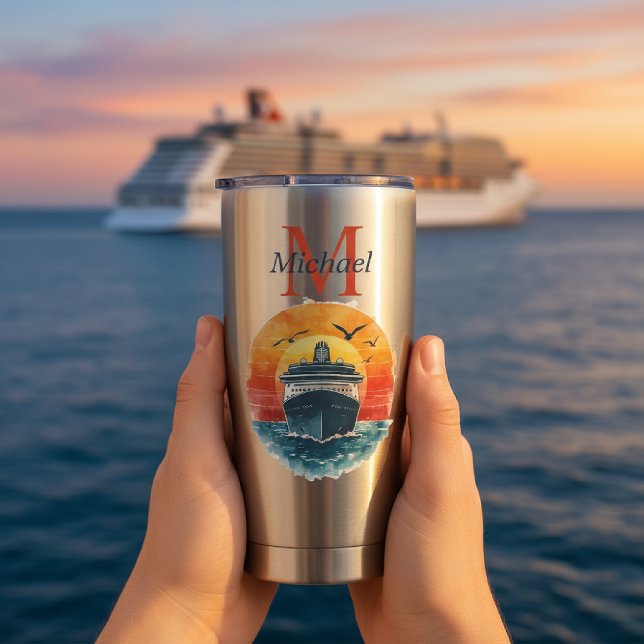 Personalized Cruise Ship Sunset Vacation  Thermobecher (Family vacation cruise drink cup custom name gift)