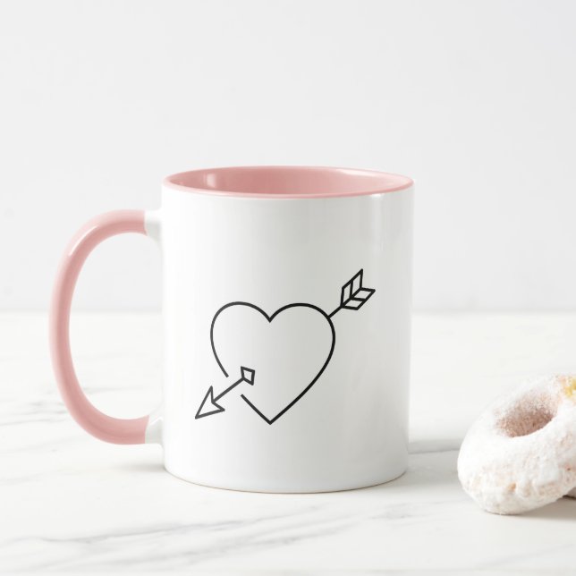 Personalized Cupid Struck Heart Arrow Coffee Mug Tasse (Mit Donut)