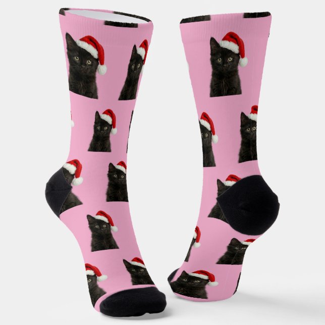 Personalized Custom Black Kitty Cat Christmas  Socken (Gewinkelt)