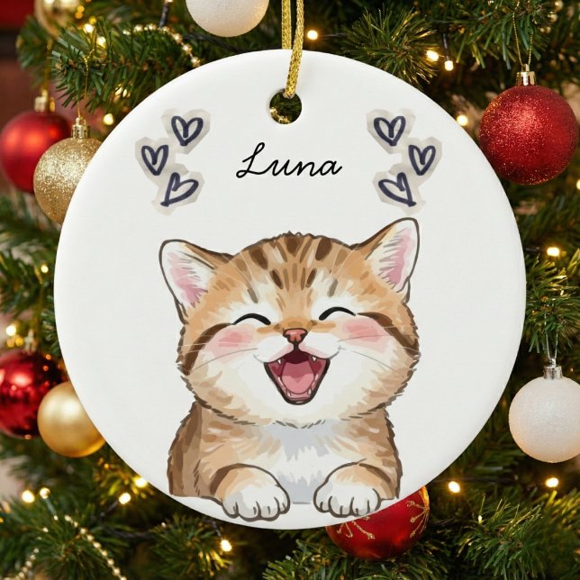 Personalized Custom Cat Photo Name Keepsake Keramik Ornament (Von Creator hochgeladen)