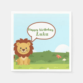 Personalized Custom Lion Birthday Napkins for Kids Serviette