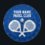 Personalized custom logo padel player dartboard dartscheibe<br><div class="desc">Personalized custom logo padel player dartboard. Crossed padel racket design with tennis ball.  Blue or custom color.</div>