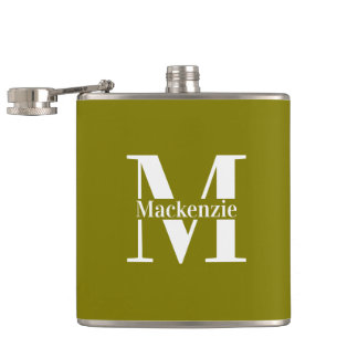 Personalized Custom Made Monogrammed Green Flachmann