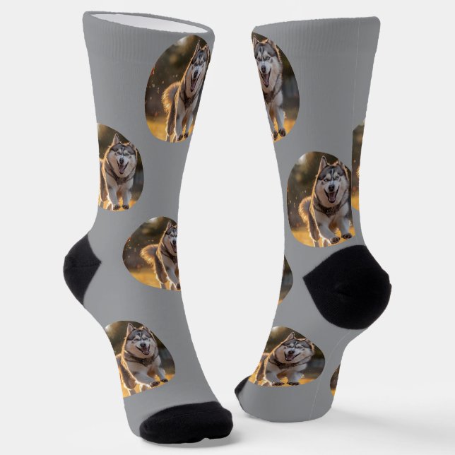 Personalized Custom Photo Blob - Husky Dog Face Socken (Gewinkelt)