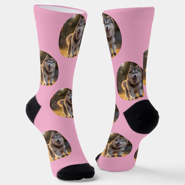 Personalized Custom Photo Blob - Husky Dog Face Socken (Gewinkelt)