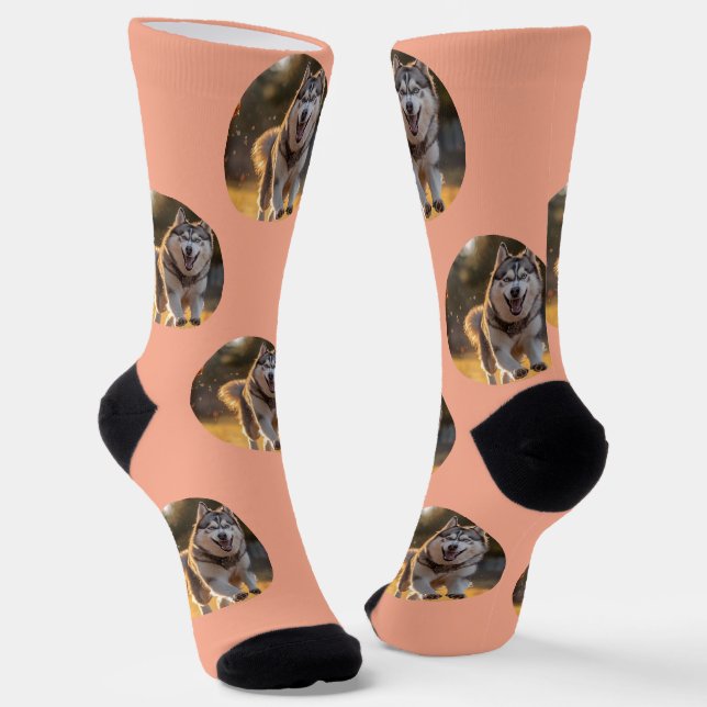 Personalized Custom Photo Blob - Husky Dog Face Socken (Gewinkelt)