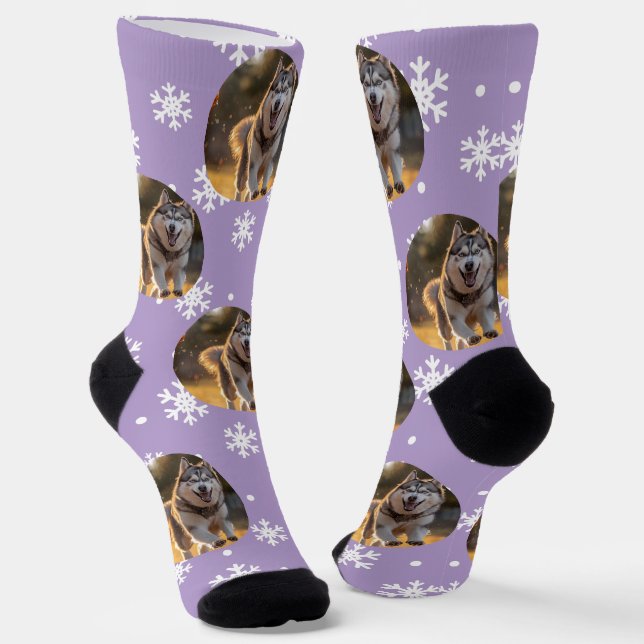 Personalized Custom Photo Blob - Snowflake Husky  Socken (Gewinkelt)