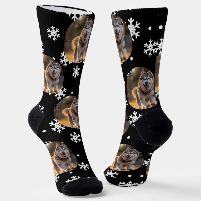 Personalized Custom Photo Blob - Snowflake Husky  Socken (Gewinkelt)