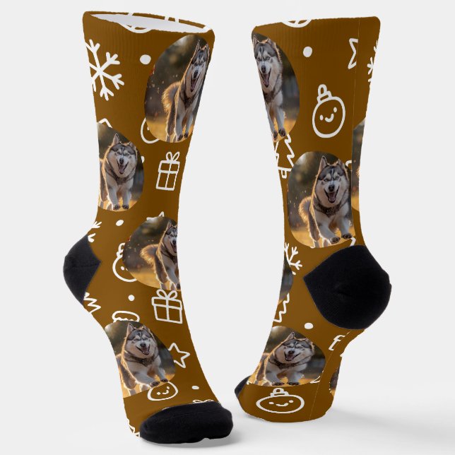 Personalized Custom Photo Blob - Winter Husky  Socken (Gewinkelt)