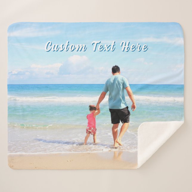 Personalized Custom Photo Sherpa Blanket with Text Sherpadecke (Vorderseite (Horizontal))