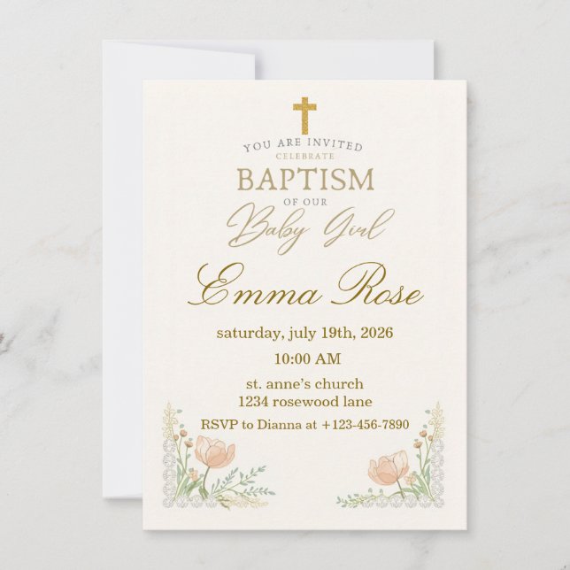 Personalized Cute Baby Girl Baptism  Einladung (Vorderseite)